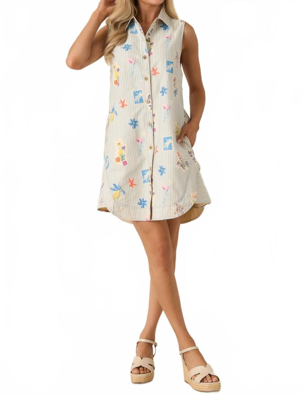 NEW ENTRO stripe floral dress in blue stipe